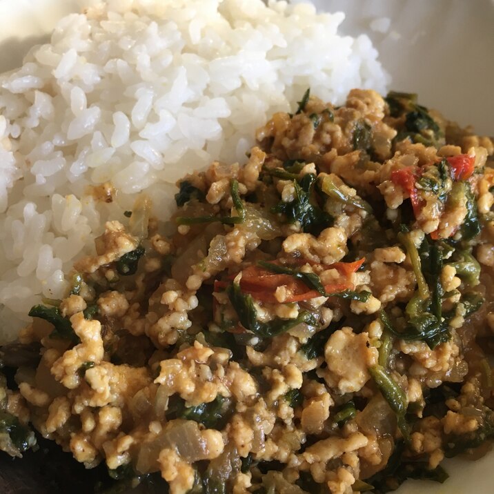 ルッコラと鶏ひき肉のスパイスキーマカレー